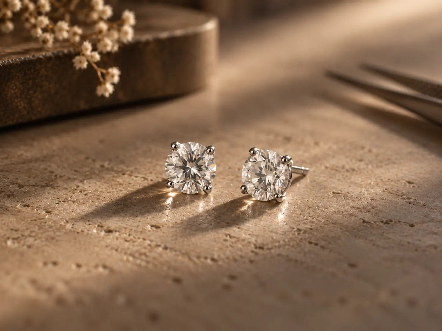 Een paar oorknopjes met natuurlijke diamanten
