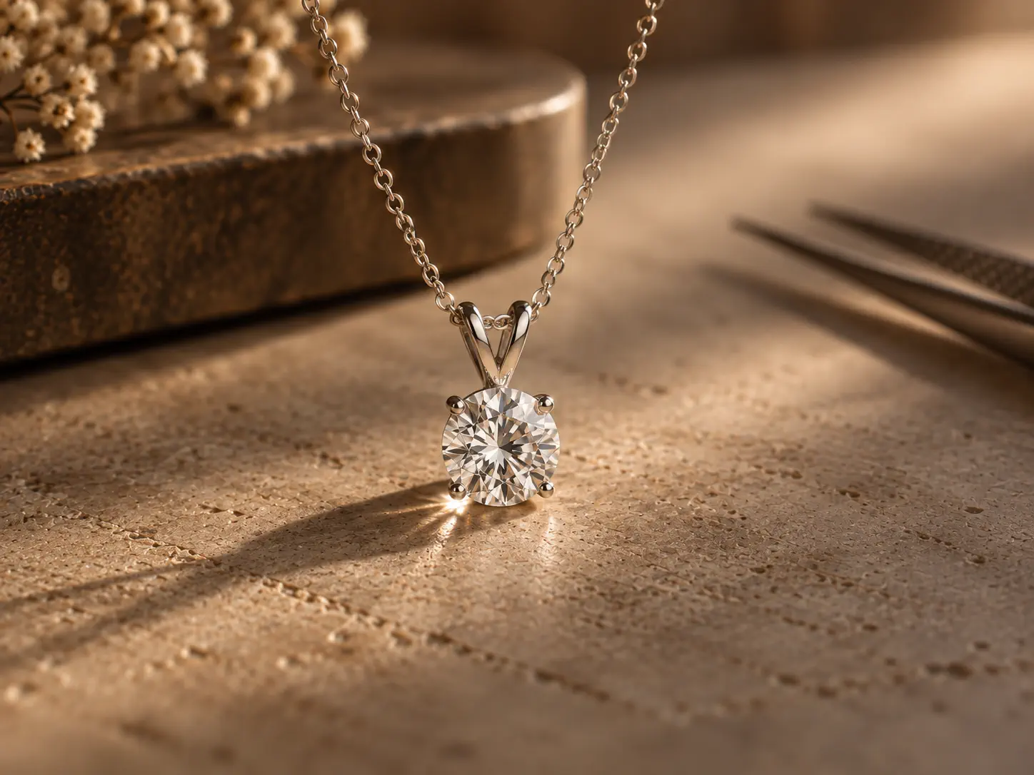 Een hanger met een natuurlijke diamant aan een fijne ketting