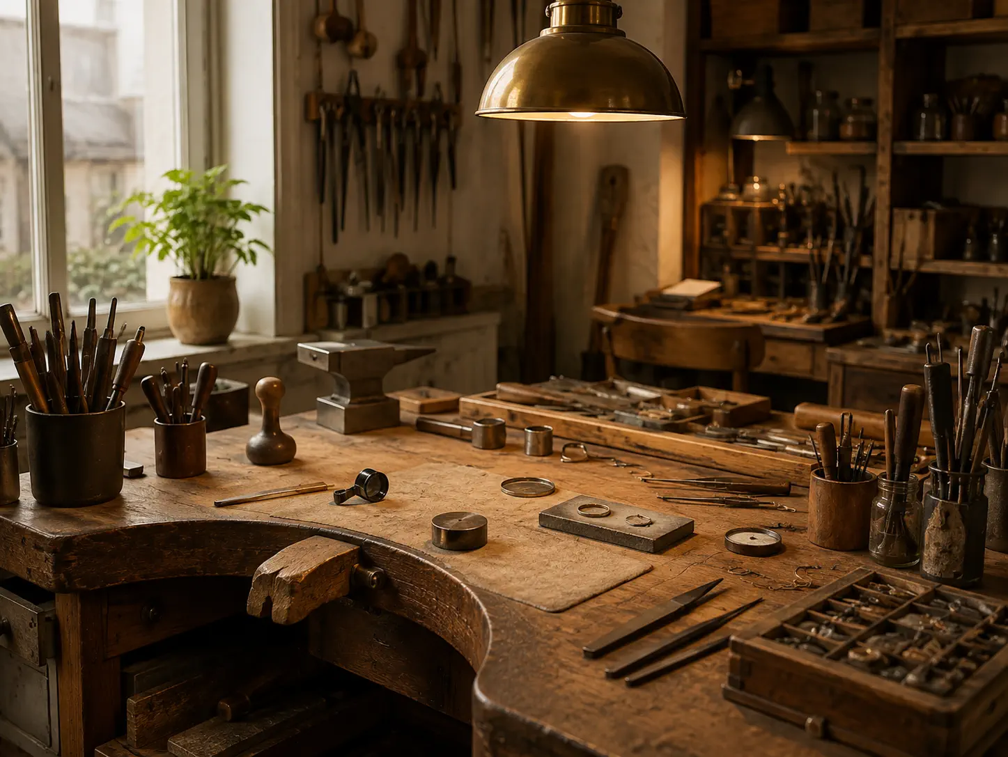 De werkbank van de goudsmid in Atelier Steenmeijer in Amsterdam