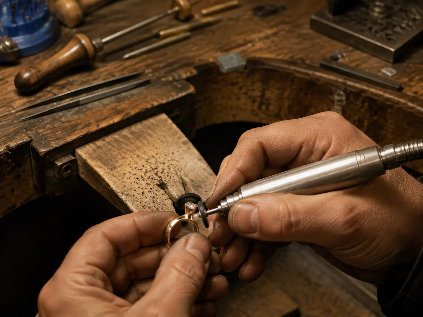 Goudsmid werkt aan een maatwerk juweel